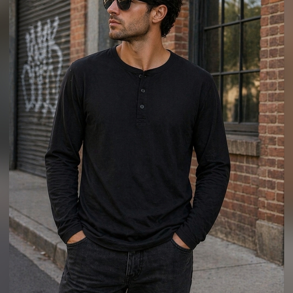 ZYIA Active Black Henley Long Sleeve Shirt Size XL Athletic Casual Stretch